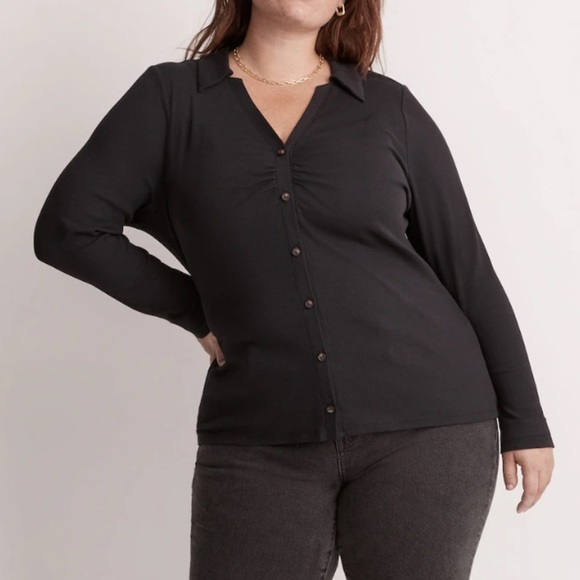 Madewell Plus Ruched Polo Cardigan - Picture 1 of 8